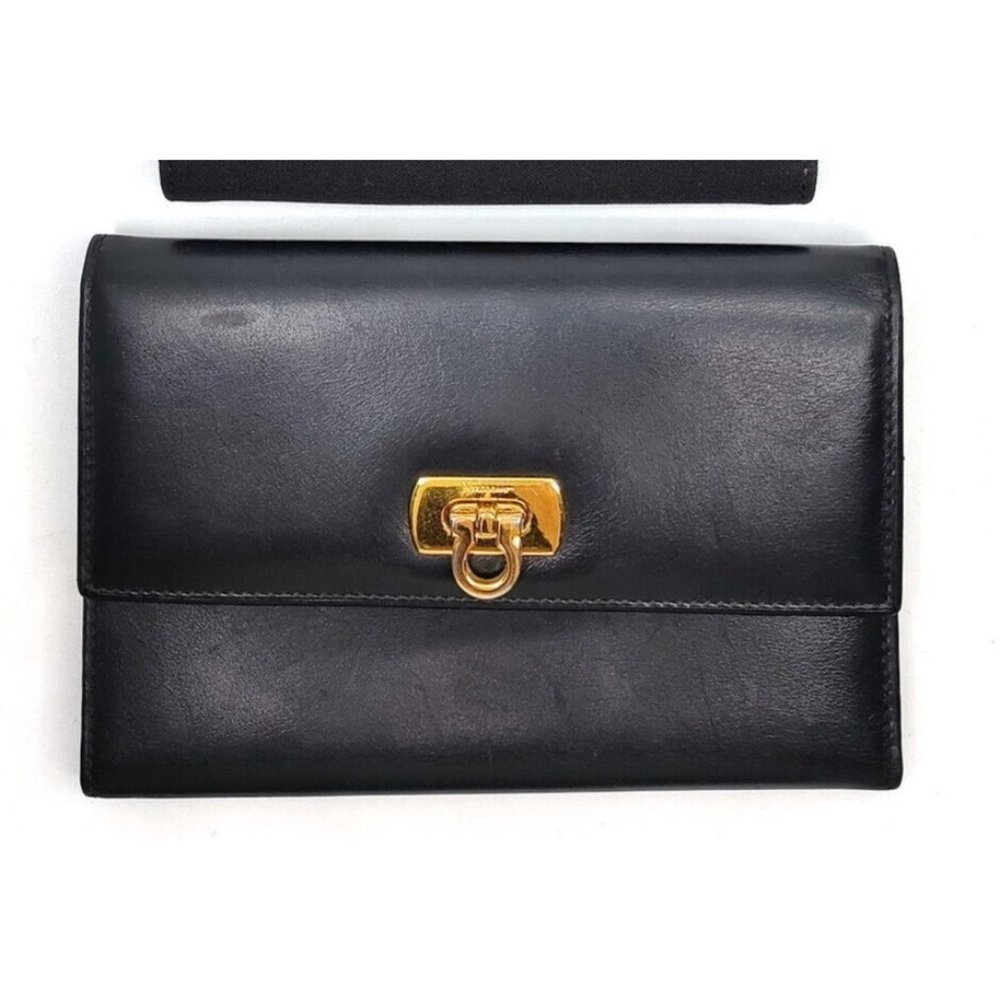 Salvatore Ferragamo Black Leather Wallet with Gold Hardware